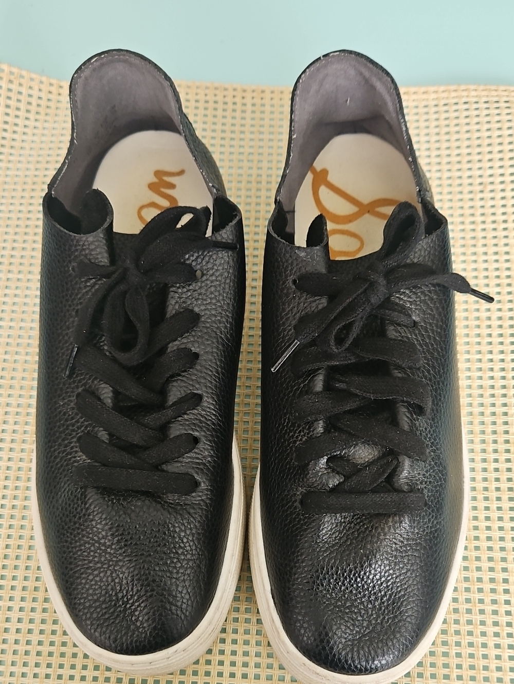Sam Edelman Poppy Black Leather Sneakers Platform Size 8 Women's Lace Up